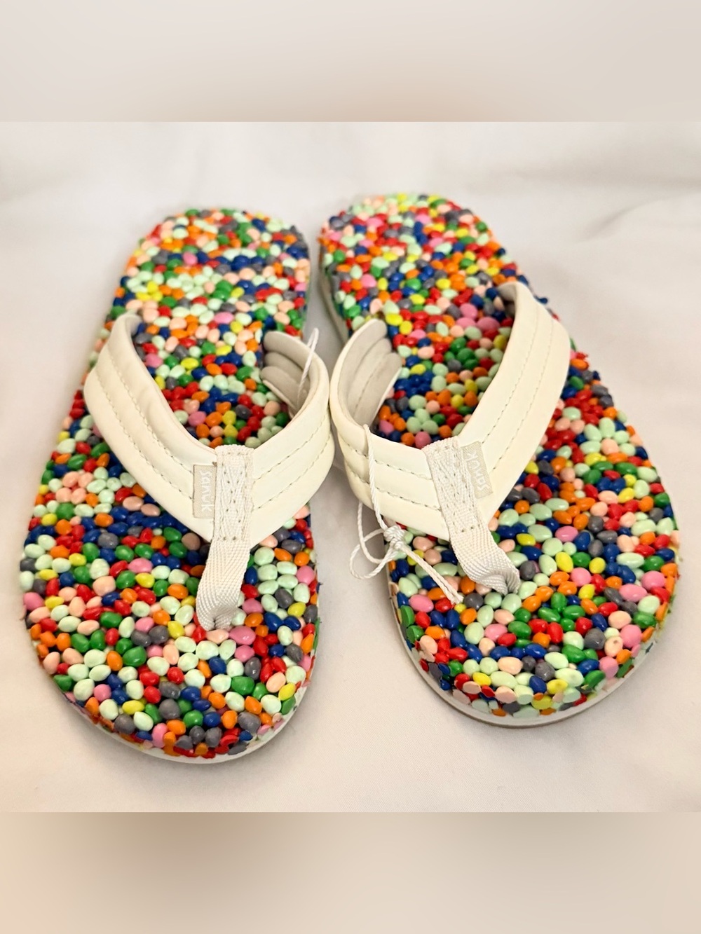 Sanuk Kids Bubblecush Flip Flops with Multicolor Pebble Footbed Size 12-13
